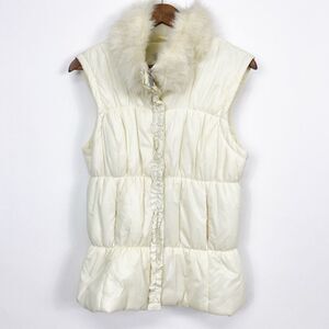 New York and Company Cream Fur Collar Vest Large